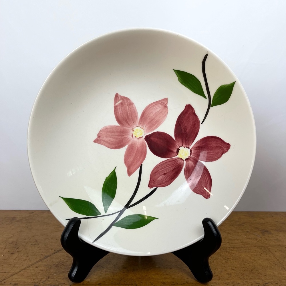 Vtg Stetson China Rio Hand Painted 9”Serving Vegetable Bowl Flowers Pink Red